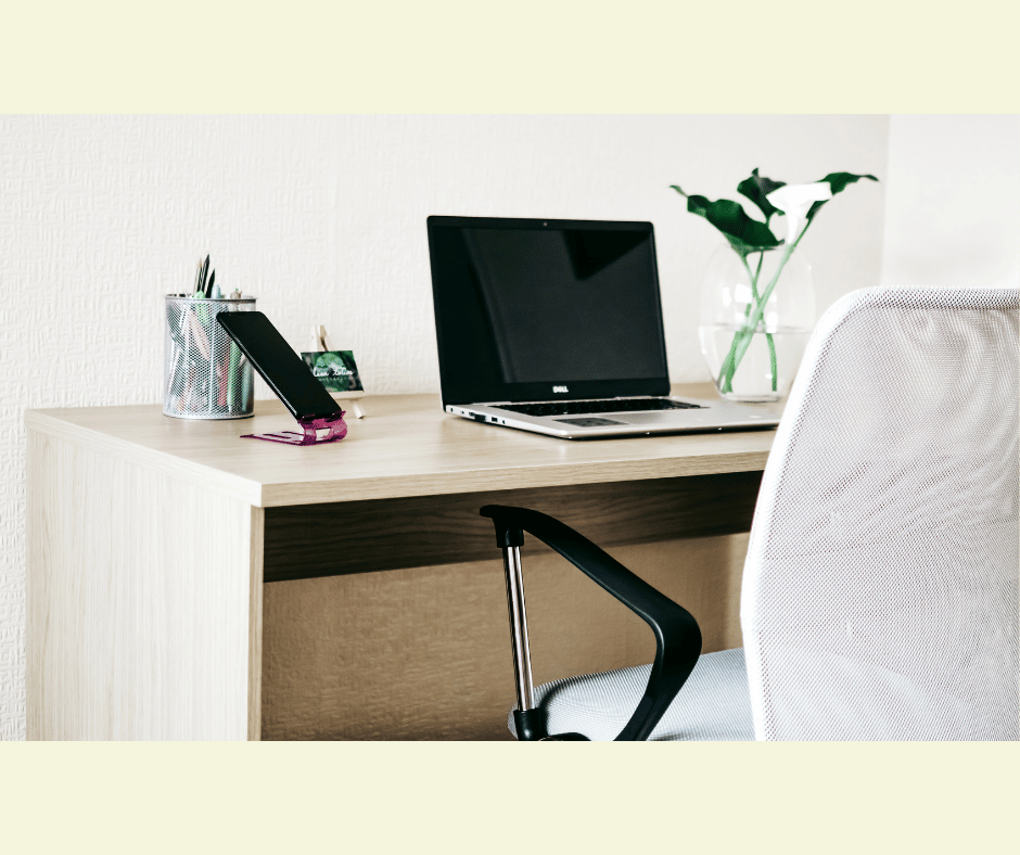 Improve your wellbeing at work with a well thought-out desk with laptop & office chair.