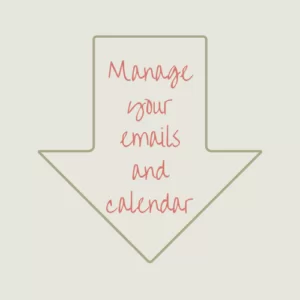 Emails - Mobile A large arrow housing the words Manage your emails and calendar